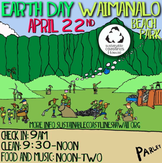April 22 Earth Day beach clean up @ Waimanalo Beach Park